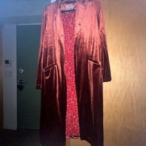 Skies Are Blue Velvet Coat in Deep Red